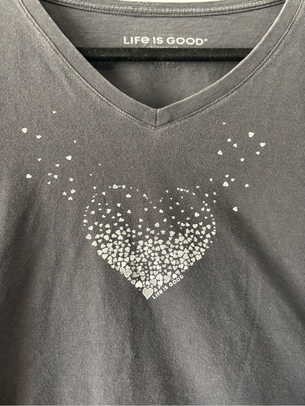 Life Is Good Black V-Neck Tee with Heart Graphic - Large - Picture 2 of 9